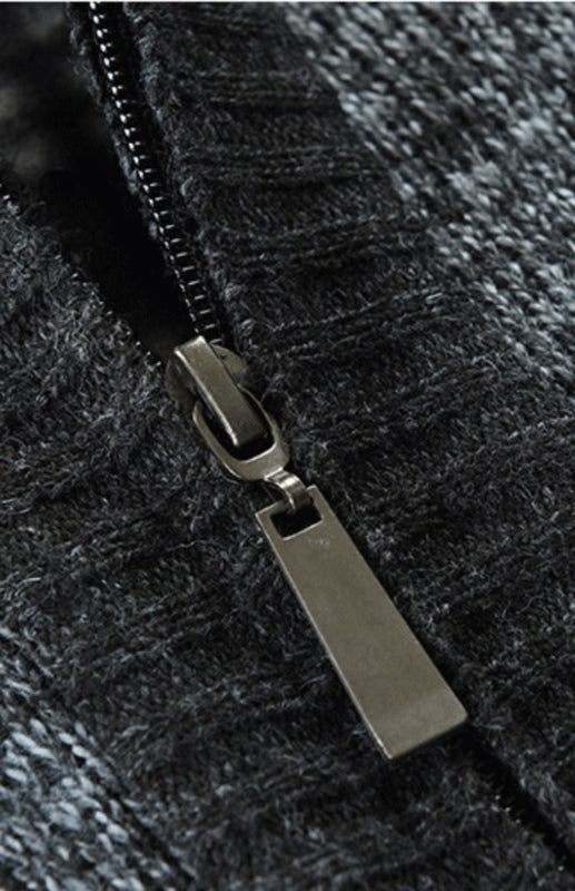 Men's New Sweater Colorblock Standing Collar Zip Cardigan