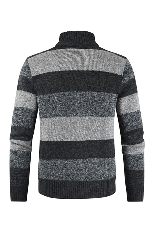 Men's New Sweater Colorblock Standing Collar Zip Cardigan