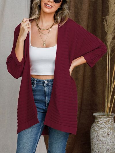 Striped Open Front Knit Cardigan