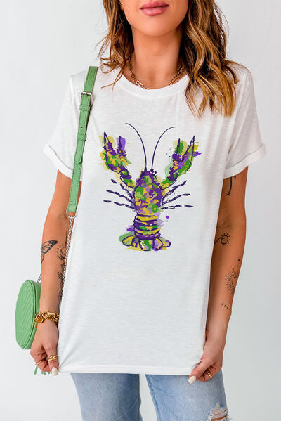 Mardi Gras Lobster Round Neck T-Shirt