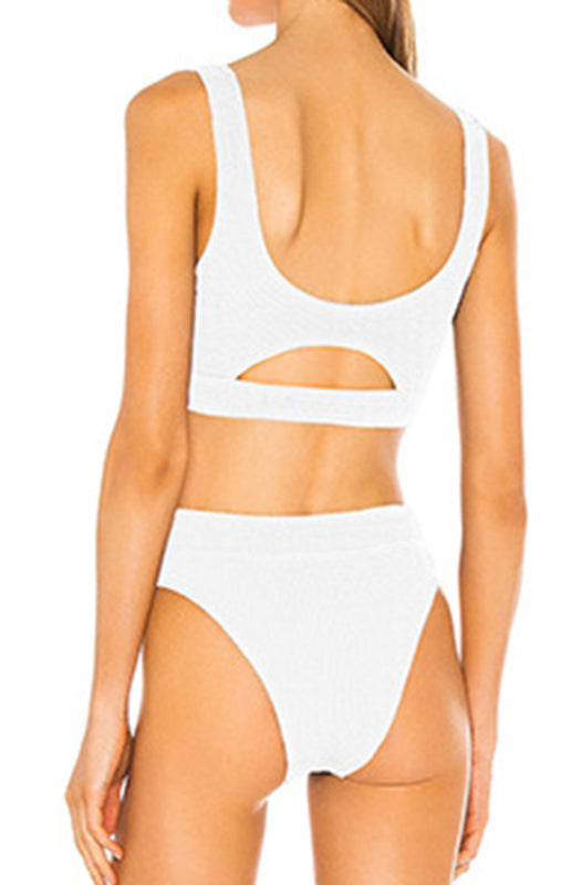Women's Cutout Solid Color Split Swimsuit