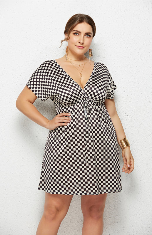 Women's Plus Size Deep V Print Dress