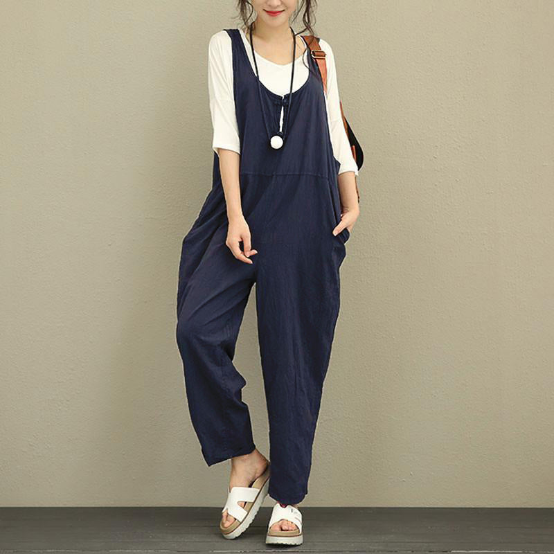 Women's solid color casual loose jumpsuit