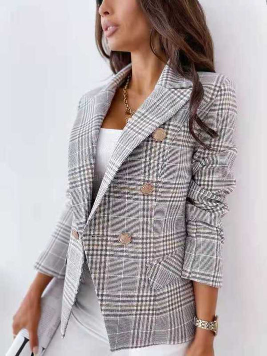 Women's Plaid Double-breasted Blazer