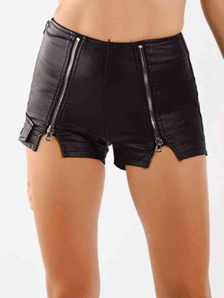 Full Size Zip-Up Slit Shorts