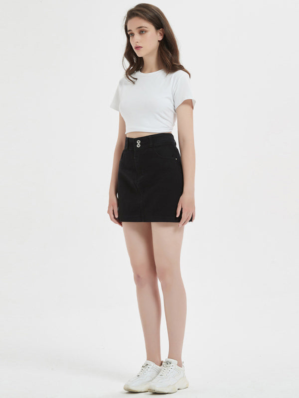 Women's plus size loose black slim denim skirt