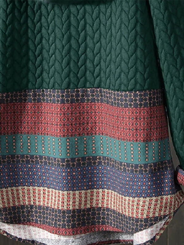 Woman’s Adorable Knit Patchwork Color Block Pullover With Quarter Button Down Neckline
