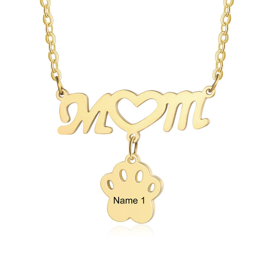 Custom Name Pet Paw Necklace with Mom