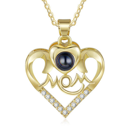 Custom Photo Projection Heart Necklace with Mom