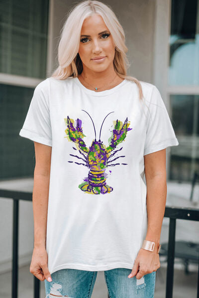 Mardi Gras Lobster Round Neck T-Shirt