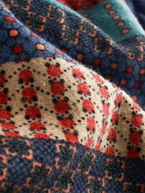Woman’s Adorable Knit Patchwork Color Block Pullover With Quarter Button Down Neckline