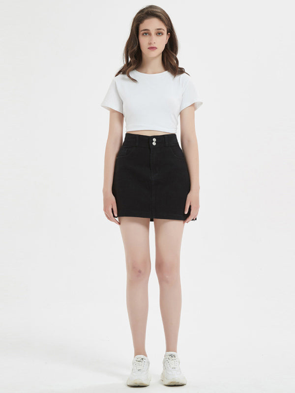 Women's plus size loose black slim denim skirt