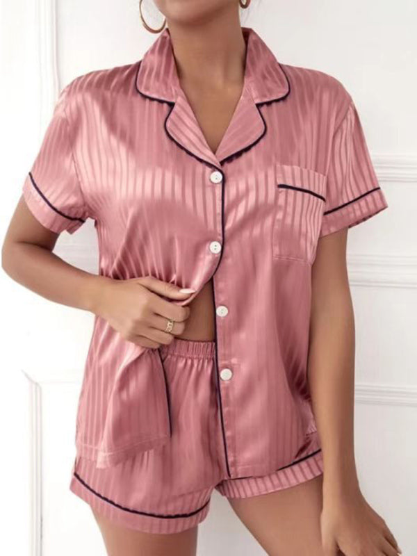 Women's Striped Cropped Shirt + Shorts Pajama Set