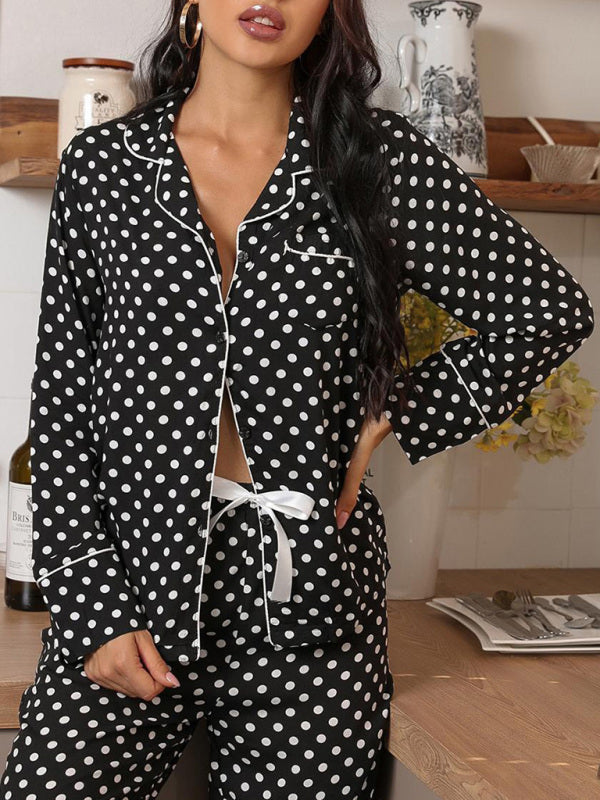 Women's polka dot long-sleeved trousers homewear set