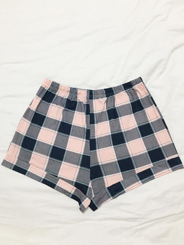 Plus Size Women's Knitted Casual Comfort Plaid Short Pajama Pants