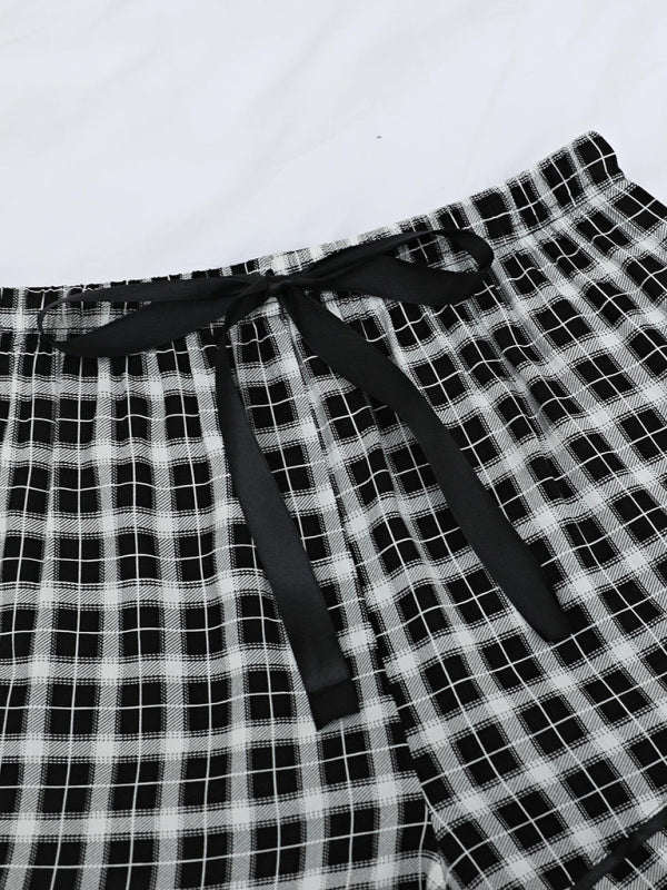 Women's Knitted Casual Comfort Plaid Short Pajama Pants