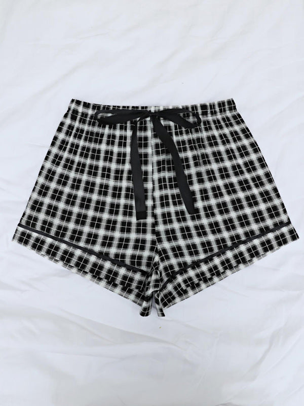 Women's Knitted Casual Comfort Plaid Short Pajama Pants