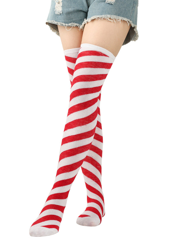 Women's Over Knee Bias Striped Christmas Socks