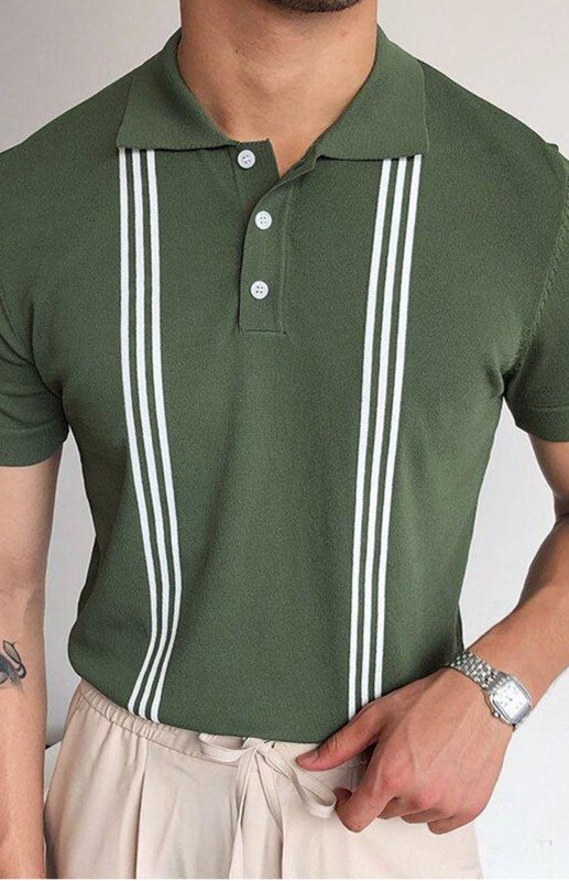 Green Striped Short Sleeve Slim Fit Polo Shirt