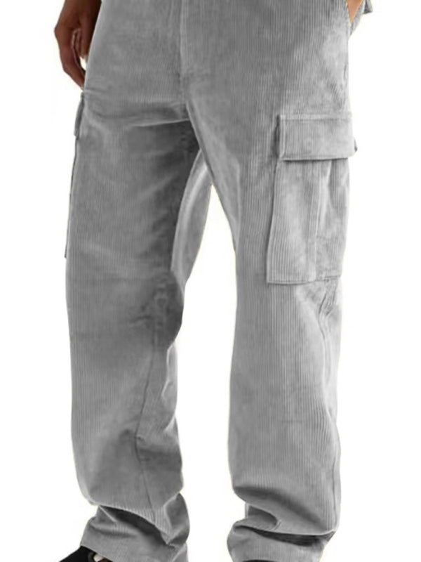 Corduroy multi-pocket straight trousers men's sweeping pants men's casual loose trousers
