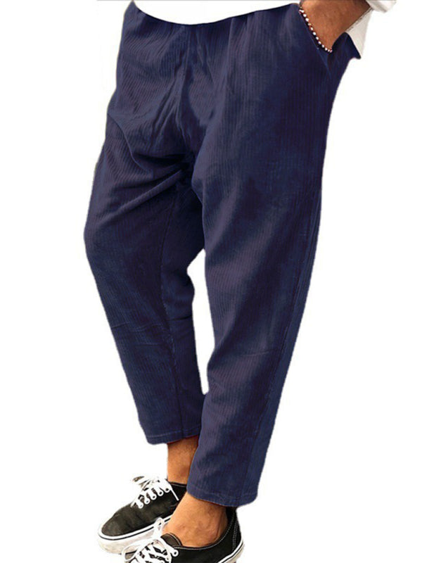 Men's Solid Color Crop Straight Leg Corduroy Pants