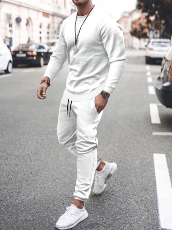Long-sleeved casual suit men's solid color trendy sports suit