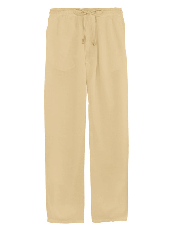 Men's Solid Color Side Pockets Drawstring Trousers
