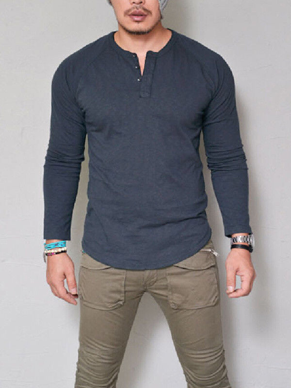 Men's Solid Color Long Sleeve Henley Shirts