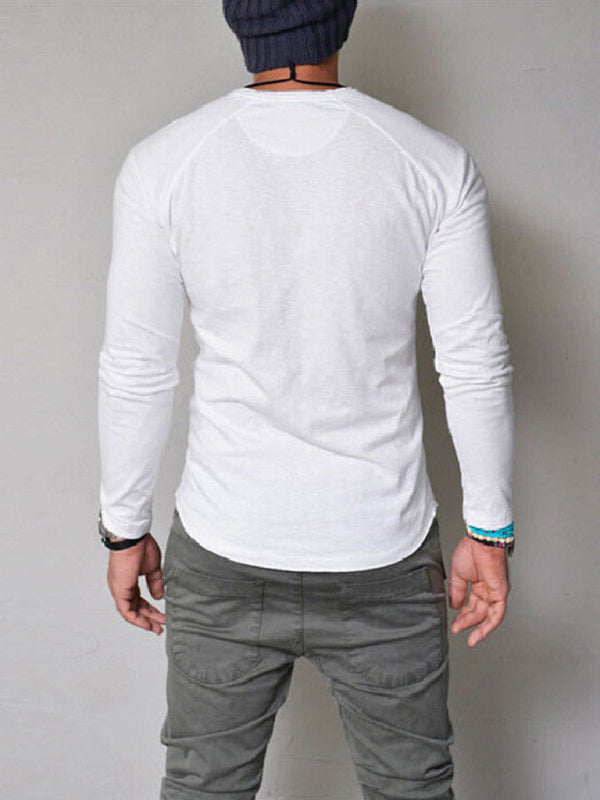 Men's Solid Color Long Sleeve Henley Shirts