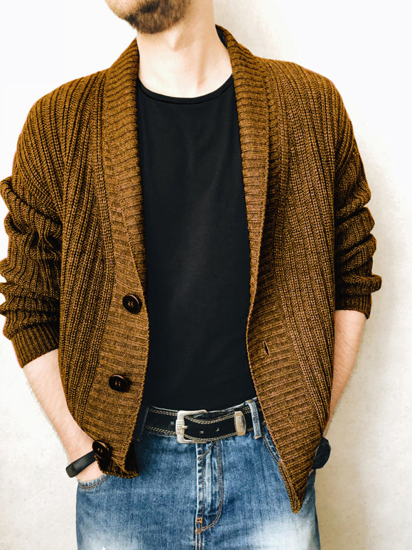 Men's Solid Color Knit Blend Shawl Collar And Button Front Sweater Cardigan