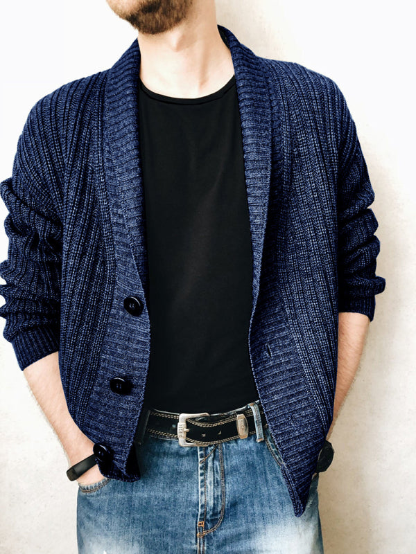 Men's Solid Color Knit Blend Shawl Collar And Button Front Sweater Cardigan