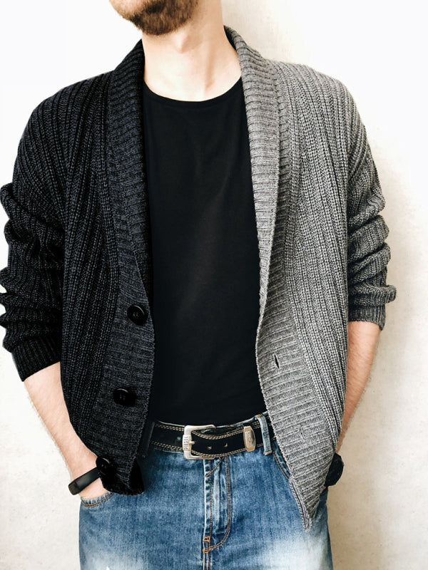 Men's Color Block Single Breasted Casual Knit Cardigan