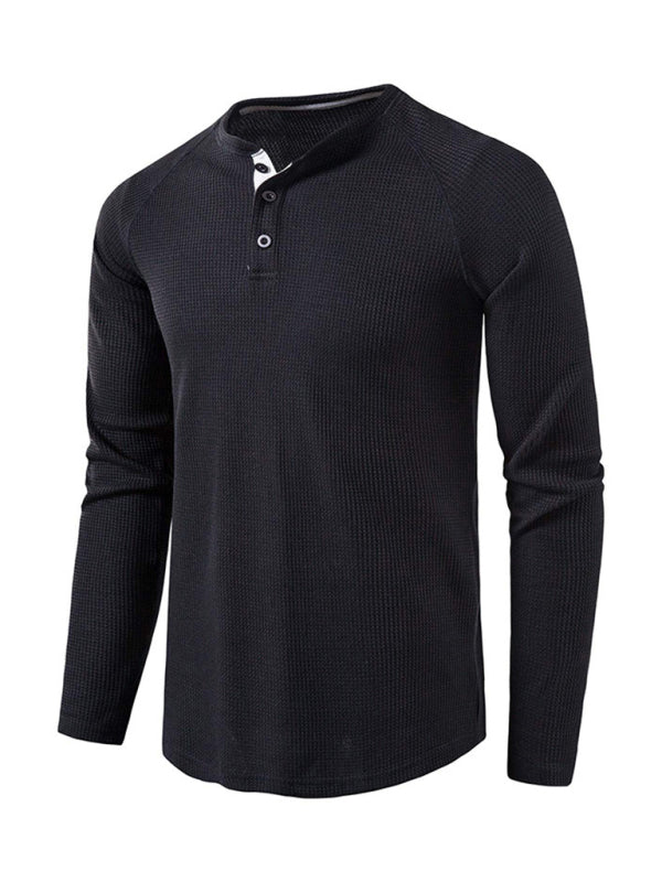 Men's Solid Color Waffle Knit Henley