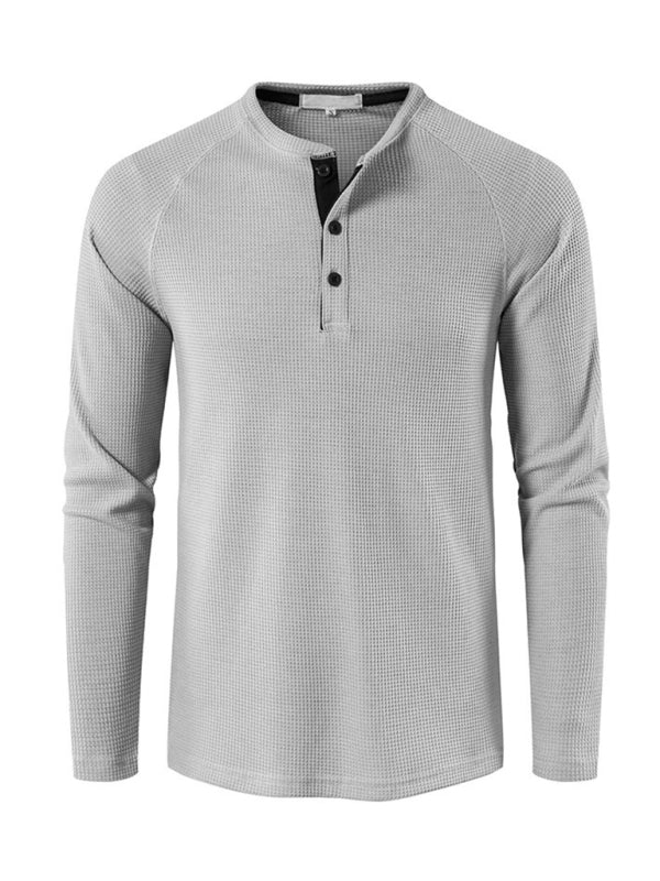Men's Solid Color Waffle Knit Henley