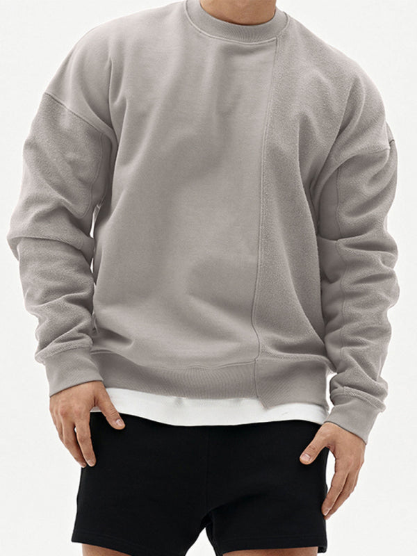 Men's Knitted Stitching Solid Color Casual Crew Neck Sweatshirt