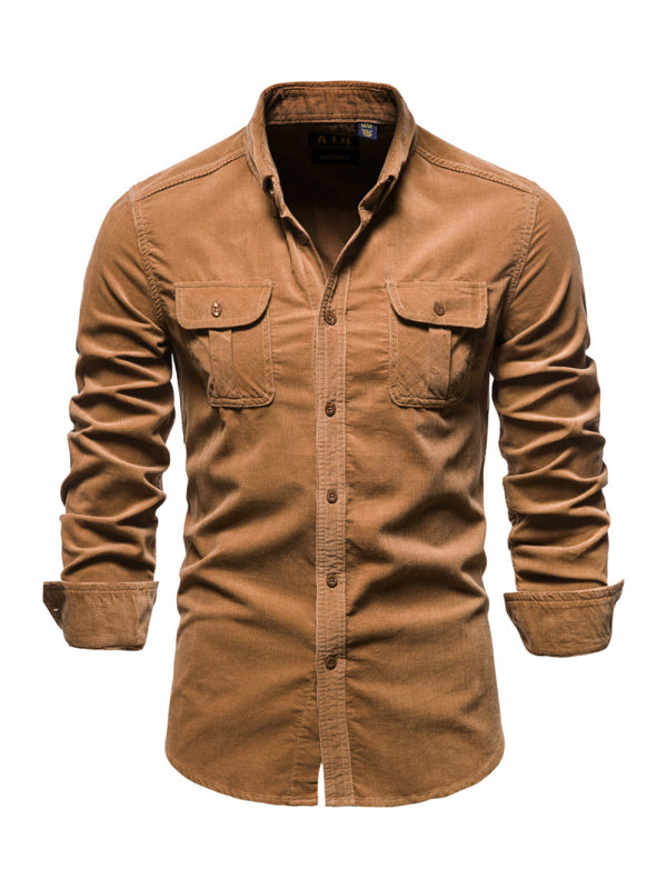Men's corduroy slim-fit casual long-sleeve shirt