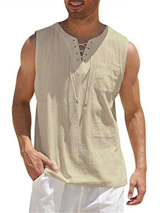 Men's Solid Color Lace Tie Jersey Muscle Tank