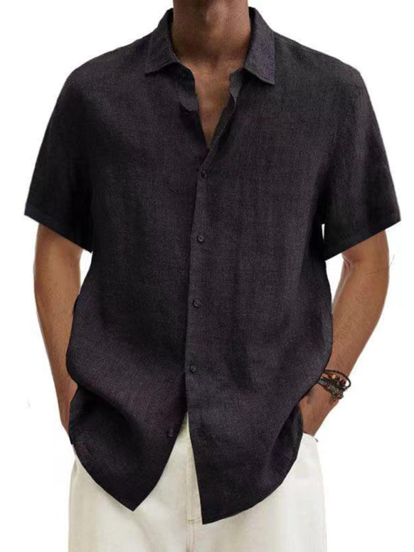 Men's Solid Color Linen Short Sleeve Button-down Shirt
