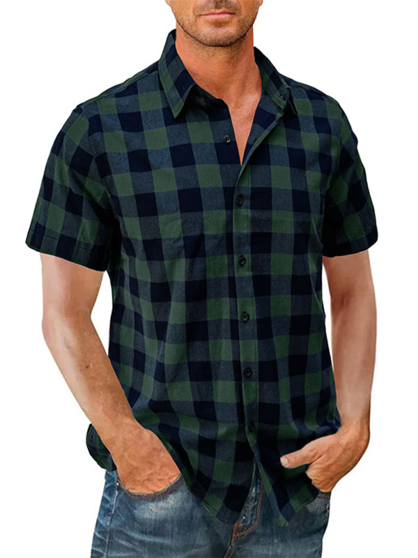 Men's Shaped Fit Check Short Sleeve Linen Button-up Shirt