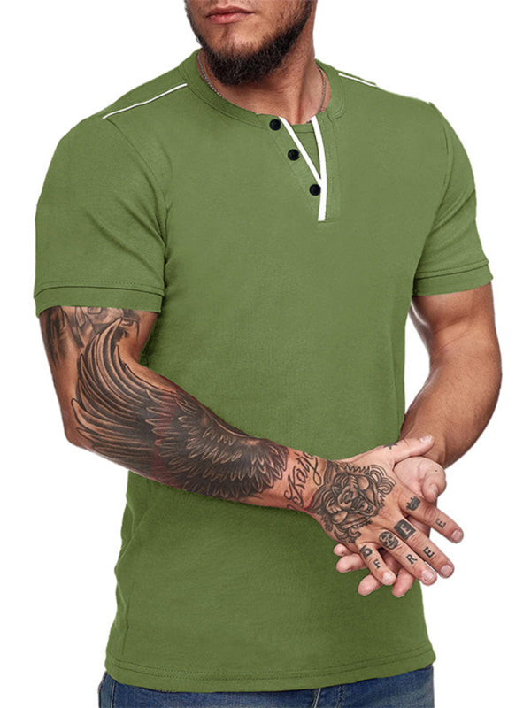 Men's Color-Trimmed Short Sleeves With A Curled Hem Hemley