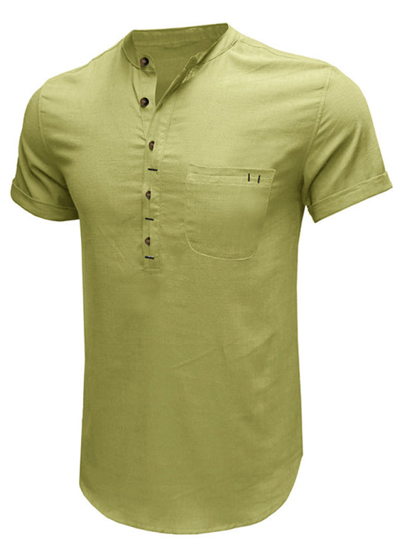 Men's Solid Color Linen Short Sleeve Summer Shirt