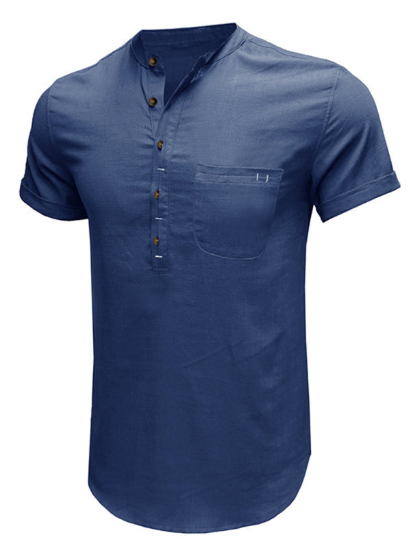 Men's Solid Color Linen Short Sleeve Summer Shirt
