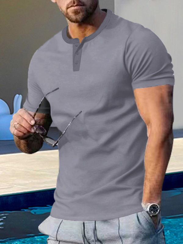 Men's Short Sleeve Henley Round Neck Slim Fit Athletic T-Shirt