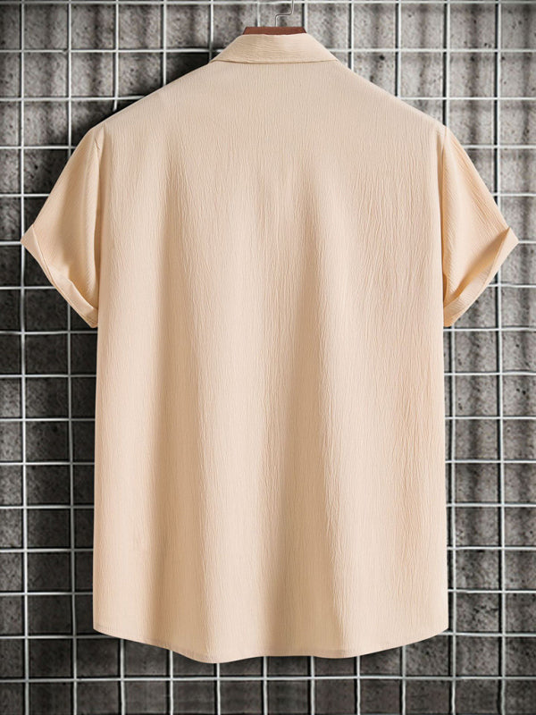New Men's Short Sleeve Loose Solid Color Button Cotton Linen Shirt