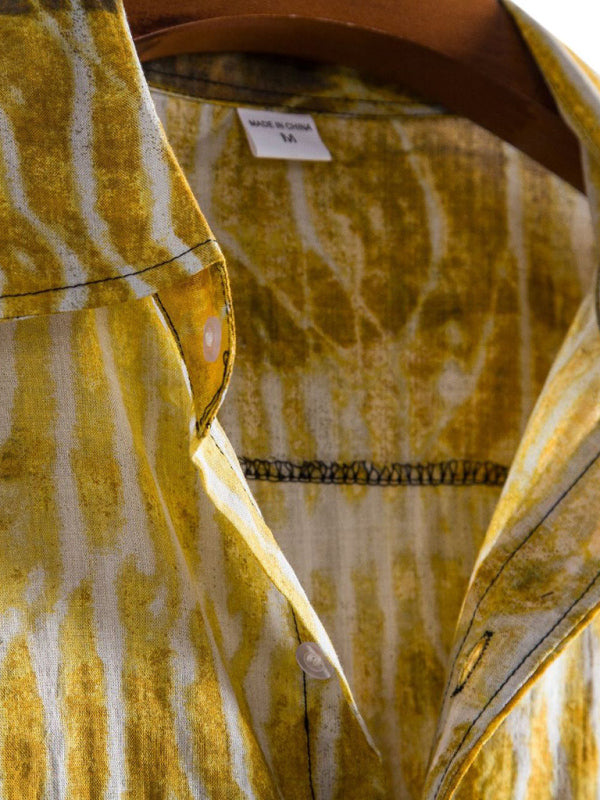 Women's Floral Print Short Sleeve Linen Blend Button-Up Shirt