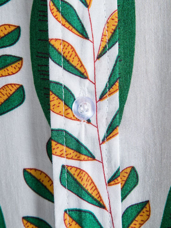 Women's Floral Print Short Sleeve Linen Blend Button-Up Shirt