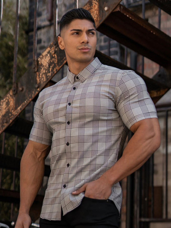 Men's Plaid Print Button-Up Short-Sleeve Shirt