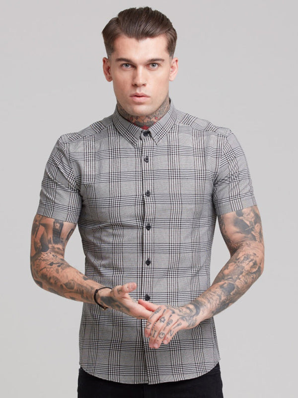 Men's Plaid Print Button-Up Short-Sleeve Shirt