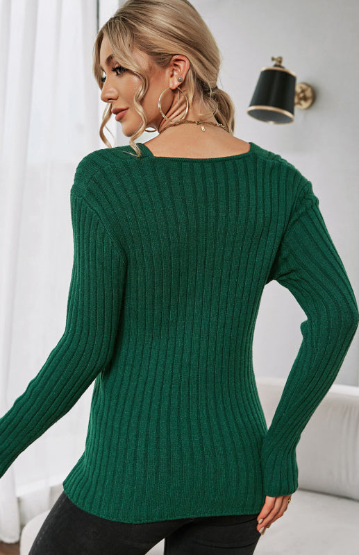 Women's V-Neck Pullover Cross Sweater