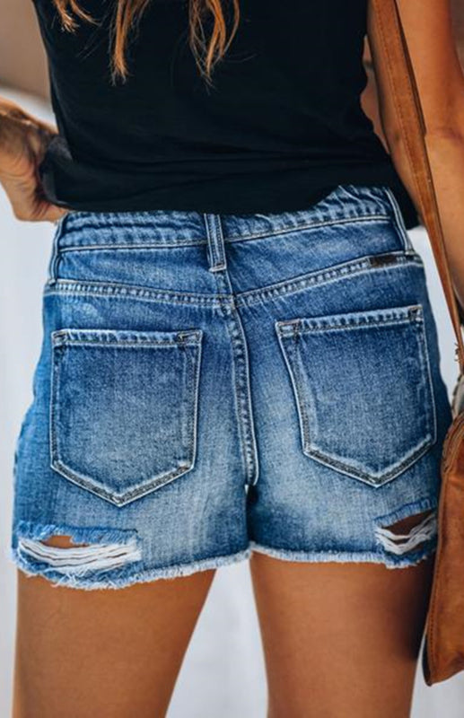 Women's Casual Washed And Torn Denim Shorts